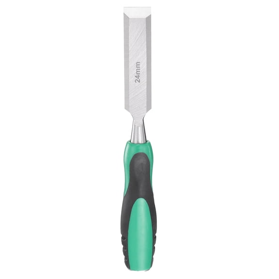Uxcell Steel Wood Chisel 15/16" Wide Blade Wood Working Flat Tip Chisel Woodworking Hand Tool with Plastic Non-Slip Handle for Carpentry Carving DIY Projects, Green-Black