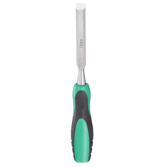 Uxcell Steel Wood Chisel 9/16" Wide Blade Wood Working Flat Tip Chisel Woodworking Hand Tool with Plastic Non-Slip Handle for Carpentry Carving DIY Projects, Green-Black