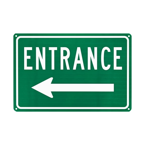 Uxcell 1 Pack Left Arrow Entrance Sign 12'' x8'' Aluminum Reflective Enter Here Signs White Letters On Green Background