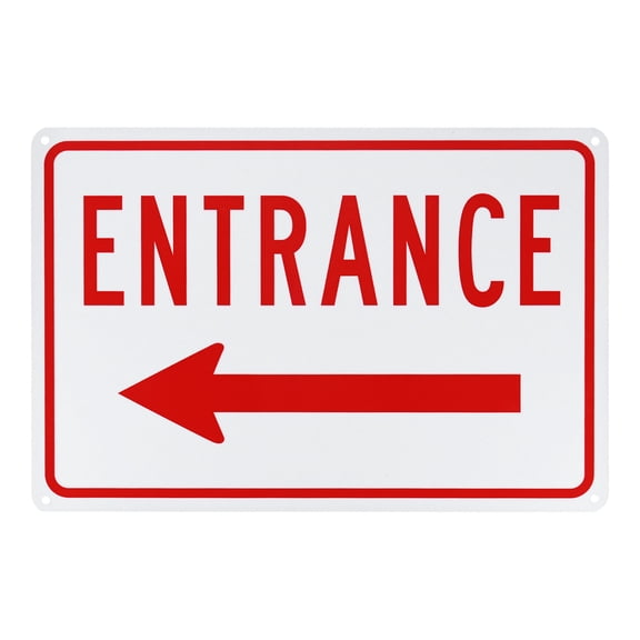 Uxcell 1 Pack Left Arrow Entrance Sign 14x10 inch Aluminum Reflective Enter Here Signs Red Letters On White Background