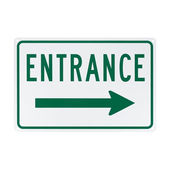 Uxcell 1 Pack Right Arrow Entrance Sign 12x8 inch Aluminum Reflective Enter Here Signs Green Letters On White Background