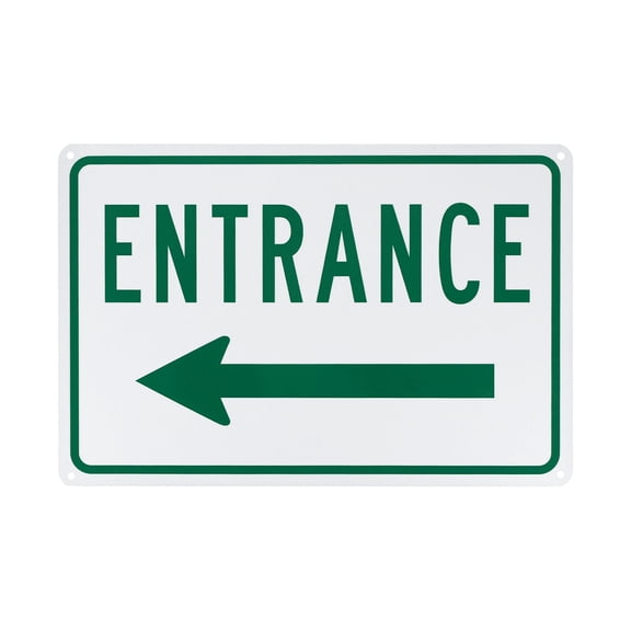 Uxcell 1 Pack Left Arrow Entrance Sign 12x8 inch Aluminum Reflective Enter Here Signs Green Letters On White Background