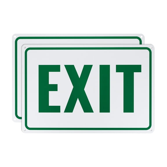Uxcell 2 Pcs Exit Sign 11.81'' x 7.87'' Aluminum Reflective Enter Here Signs Green Letters On White Background