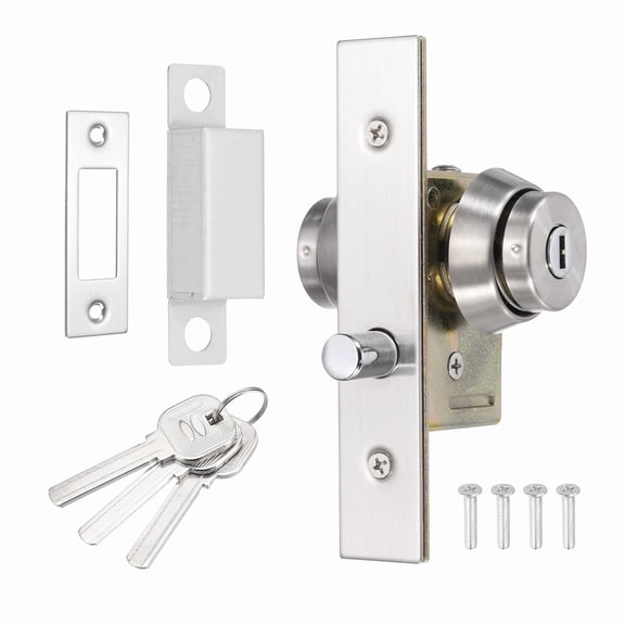 Uxcell Storefront Door Mortise Lock, Commercial Deadbolt Mortise Lock Circle Bolt Glass Framed Central Door Lock Set with Double Cylinder and 3 Keys, Silver