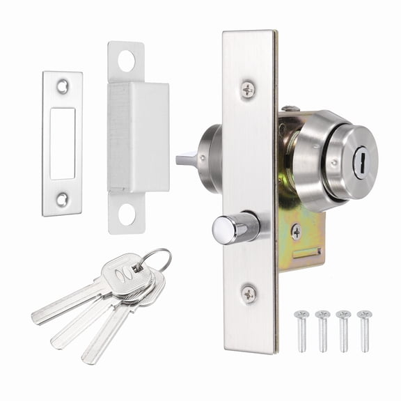 Uxcell Storefront Door Mortise Lock, Commercial Deadbolt Mortise Lock Circle Bolt Glass Framed Central Door Lock Set with Internal Lock and 3 Keys, Silver