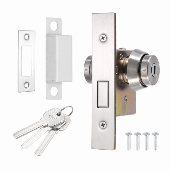 Uxcell Storefront Door Mortise Lock, Commercial Deadbolt Mortise Lock Square Bolt Glass Framed Central Door Lock Set with Double Cylinder and 3 Keys, Silver