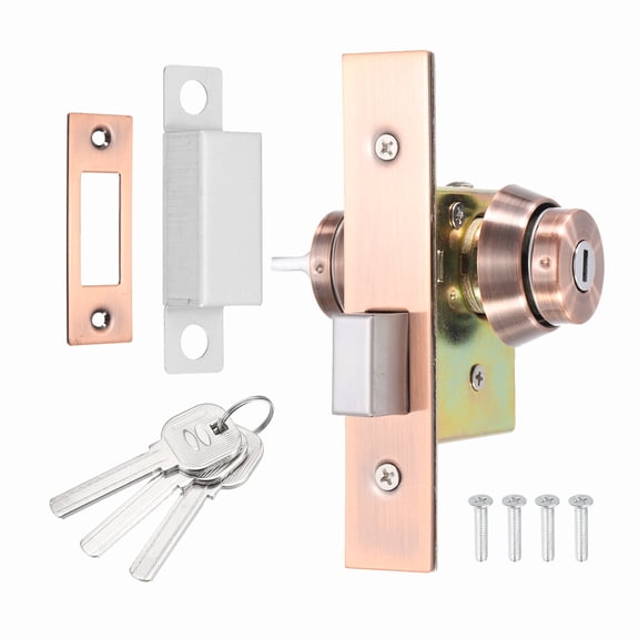 Uxcell Storefront Door Mortise Lock, Commercial Deadbolt Mortise Lock Square Bolt Glass Framed Central Door Lock Set with Internal Lock and 3 Keys, Bronze