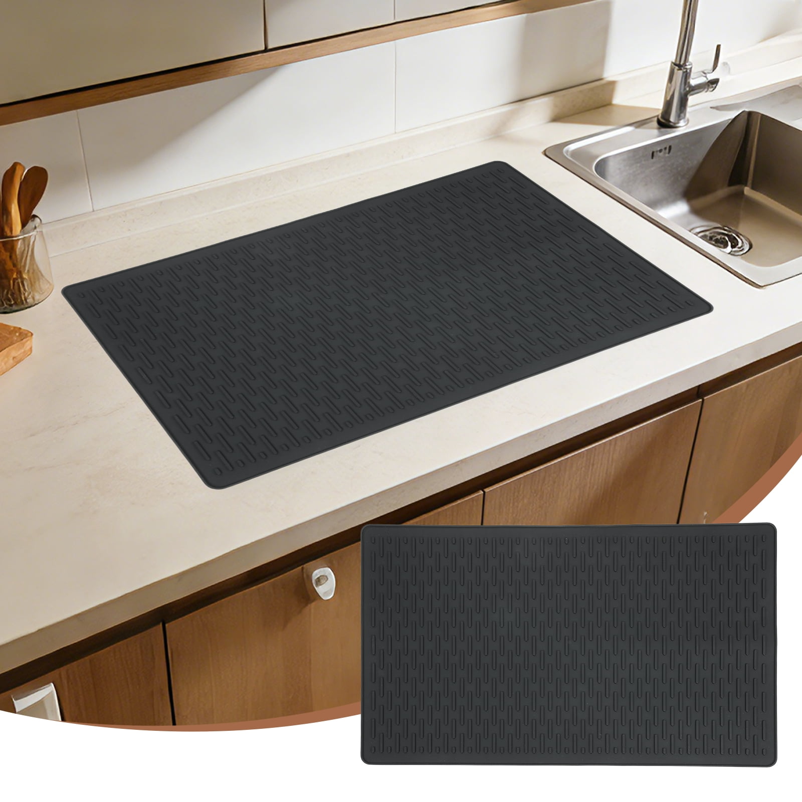 Uxcell Stove Top Covers for Electric Stove, 20 x 12 Inch Silicone Cooktop Protector Waterproof Oven Cover Dish Drying Striped Silicone Mats for Kitchen Glass Top, Stovetop, Oven, Black
