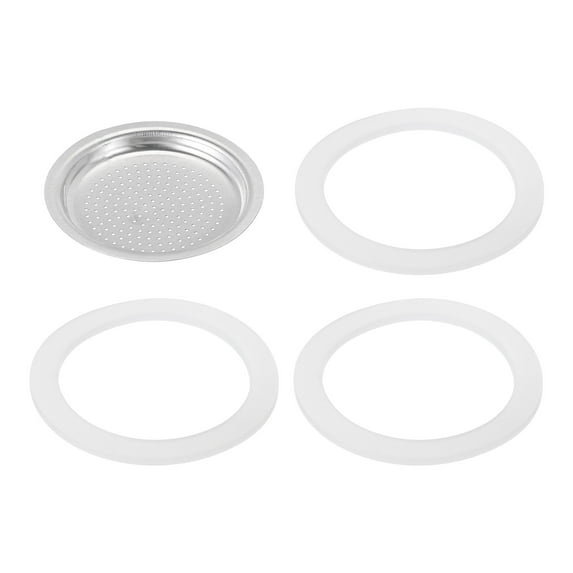 Uxcell Stovetop Espresso Maker Parts 1 Filter and 3 Silicone Gasket Seals 49x41x5.5mm for 2-Cup Mocha Coffee Maker Pot