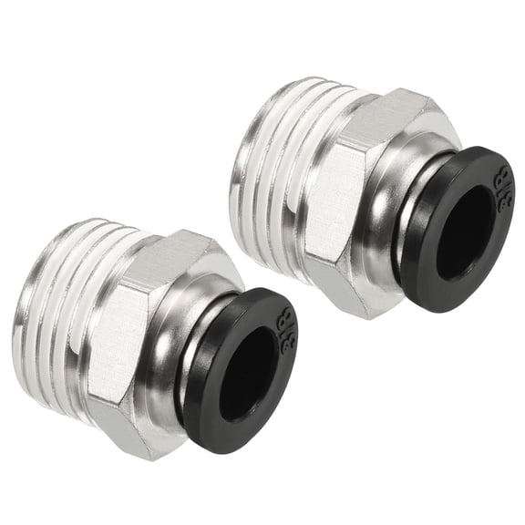 Uxcell Straight Coupling Adapter 1/2NPT Push to Fit 3/8 Inch OD Hose Connect Fittings, Black & Silver Tone 2 Pack