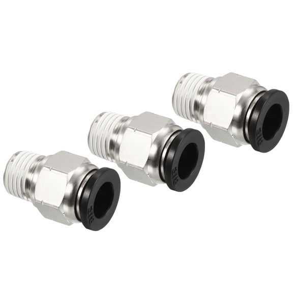 Uxcell Straight Coupling Adapter 1/4NPT Push to Fit 3/8 Inch OD Hose Connect Fittings, Black & Silver Tone 3 Pack