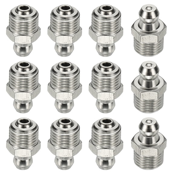 Uxcell Straight Grease Fittings, M10 x 1mm Thread Hydraulic Grease Fitting Accessories - Fitting for (Automotive/Industrial Machinery), 12Pcs & 304 Stainless Steel & Silver