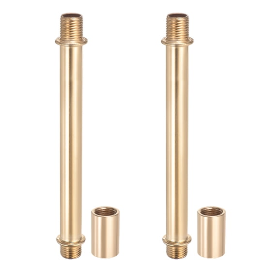 Uxcell Straight Pipe Lamp Stems Rod Kit, 2 Set M10 Carbon Steel 120mm(4.72") Long Double End Thread Rod with Coupling Nuts Sleeve Connector for Table Lamps Chandeliers,Gold