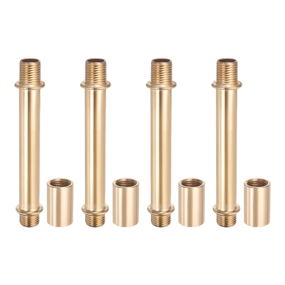 Uxcell Straight Pipe Lamp Stems Rod Kit, 4 Set M10 Carbon Steel 80mm(3.15") Long Double End Thread Rod with Coupling Nuts Sleeve Connector for Table Lamps Chandeliers,Gold
