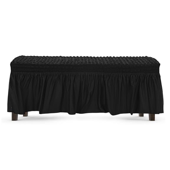 Uxcell Stretch Dining Bench Cover With Skirt, 31-51" Polyester Soft Seersucker Bench Slipcover Covers Removable Washable [Black, Medium]