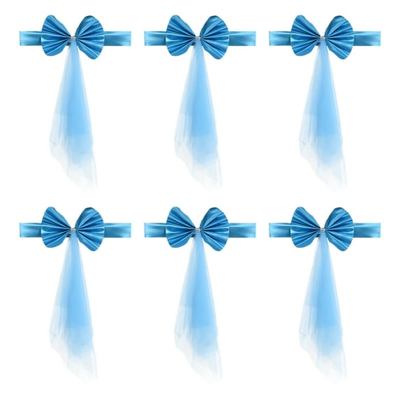 Uxcell Stretch Satin Chair Sashes Bows Chair Bands Decoration Mesh Yarn Floating Tied Blue 6