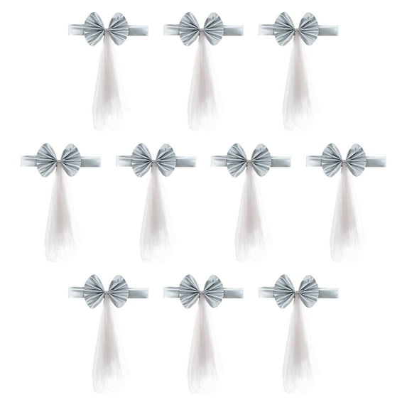 Uxcell Stretch Satin Chair Sashes Bows Chair Bands Decoration Mesh Yarn Floating Tied Silver Tone 12