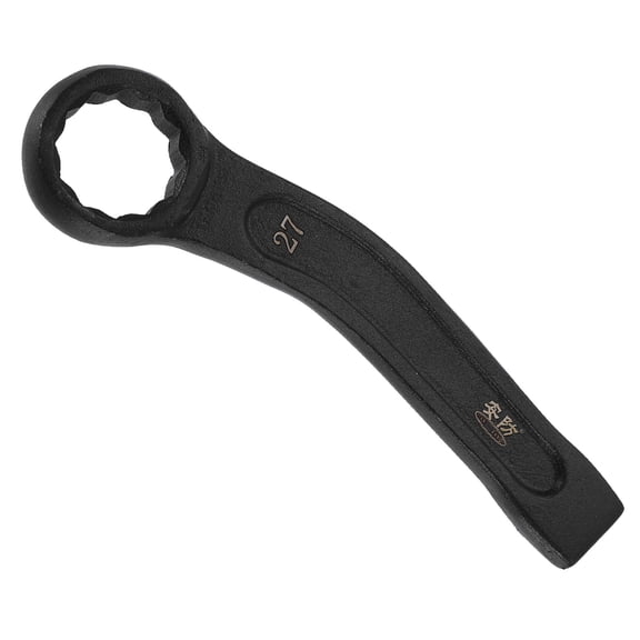 Uxcell Striking Wrench 27mm 45# Steel Spraying 6-Point Flat Strike Wrench Slogging Ring Spanner Bend Handle Box End Striking Tool for Automotive Repair Furniture Assembly, Black