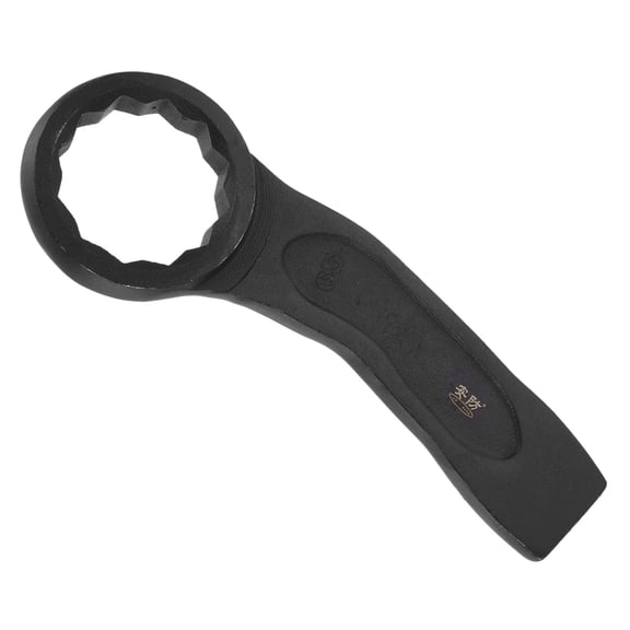 Uxcell Striking Wrench 65mm 45# Steel Spraying 6-Point Flat Strike Wrench Slogging Ring Spanner Bend Handle Box End Striking Tool for Automotive Repair Furniture Assembly, Black