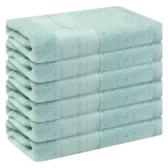 REGALWOVEN Striped 6 Pack Cotton Washcloths, Absorbent and Low Linting Face Towels for Bathroom Green 13'x13'