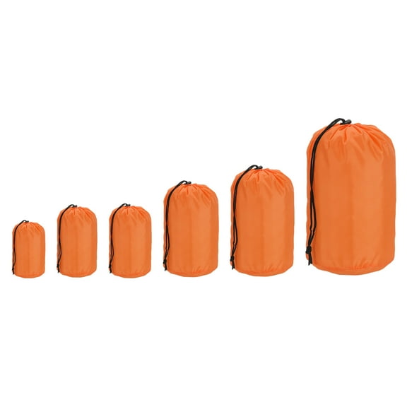 Uxcell Stuff Sack, 3x5"/3x7"/4x7"/5x10"/7x13"/9x16" Waterproof Outdoor Storage Sack Portable Drawstring Bag for Camping, Orange 6 Pcs