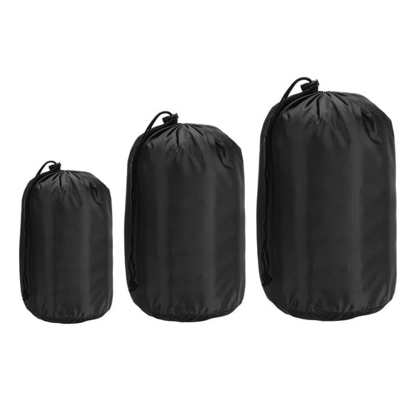 Uxcell Stuff Sack, 4x7"/5x10"/7x13" Waterproof Outdoor Storage Sack Portable Drawstring Bag for Camping, Black 3 Pcs