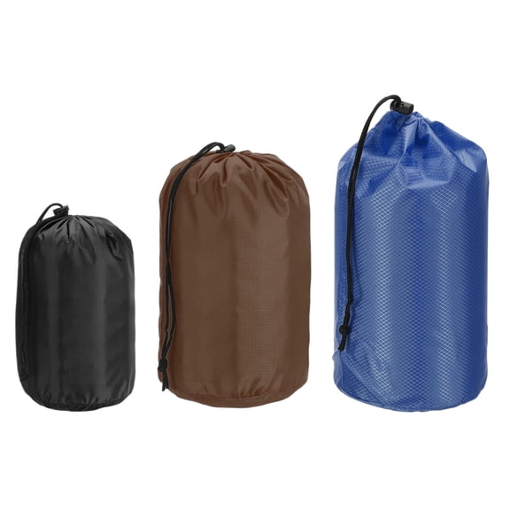 Uxcell Stuff Sack, 4x7"/5x10"/7x13" Waterproof Outdoor Storage Sack Portable Drawstring Bag for Camping, Black/Brown/Navy Blue 3 Pcs