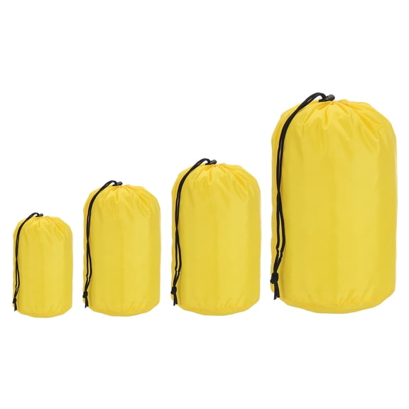 Uxcell Stuff Sack, 4x8"/5x10"/7x13"/9x17" Waterproof Outdoor Storage Sack Portable Drawstring Bag for Camping, Yellow 4 Pcs