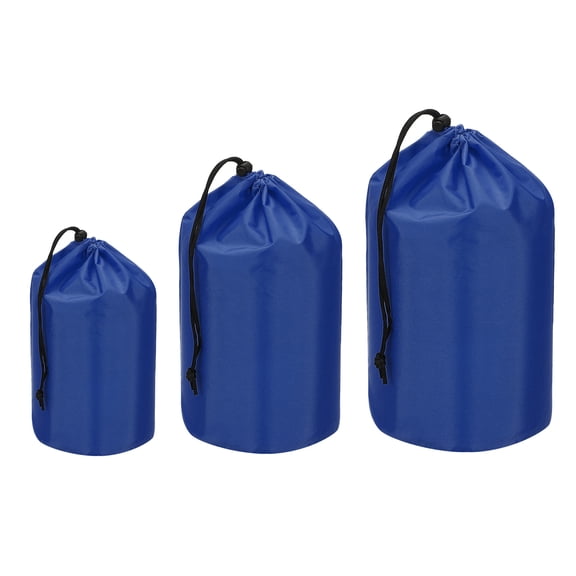 Uxcell Stuff Sack, 4x8"/5x10"/7x13" Waterproof Outdoor Storage Sack Portable Drawstring Bag for Camping, Navy Blue 3 Pcs