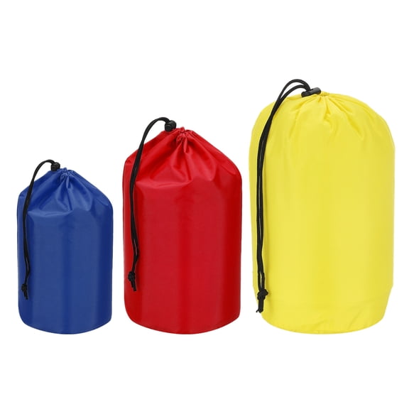 Uxcell Stuff Sack, 4x8"/5x10"/7x13" Waterproof Outdoor Storage Sack Portable Drawstring Bag for Camping, Navy Blue/Red/Yellow 3 Pcs