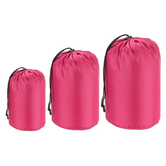 Uxcell Stuff Sack, 4x8"/5x10"/7x13" Waterproof Outdoor Storage Sack Portable Drawstring Bag for Camping, Rose Red 3 Pcs