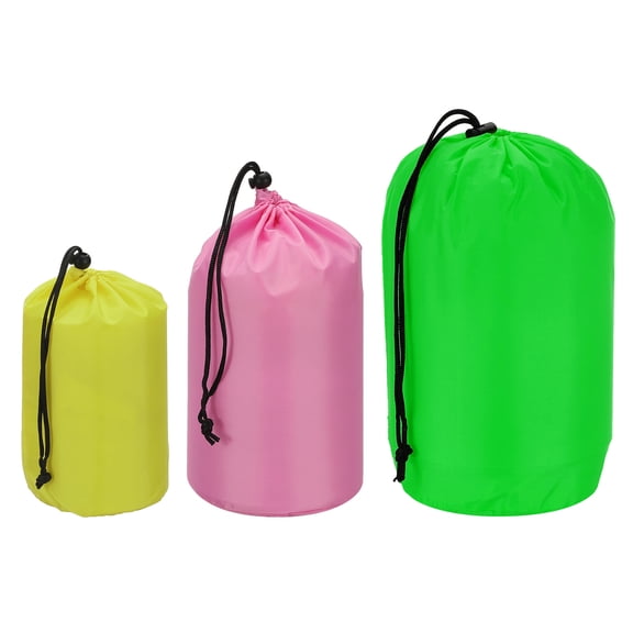 Uxcell Stuff Sack, 4x8"/5x10"/7x13" Waterproof Outdoor Storage Sack Portable Drawstring Bag for Camping, Yellow/Pink/Green 3 Pcs