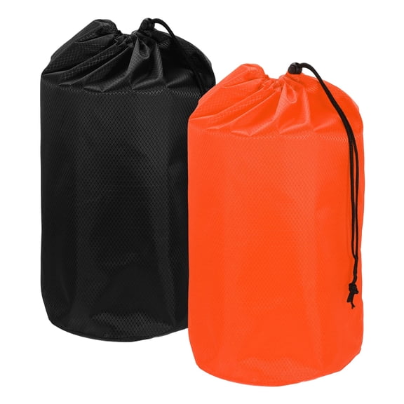 Uxcell Stuff Sack, Waterproof Ditty Bag Storage Sacks Portable Outdoor Ultralight Drawstring Dry Stuff Bag Gear with Toggle 9x17In & 2Pack & Orange, Black for (Backpacking Camping Hiking)