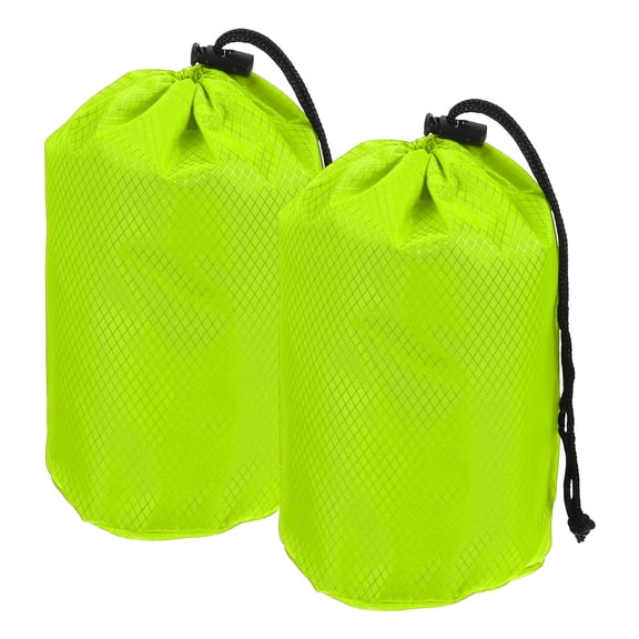Uxcell Stuff Sack, Waterproof Ditty Bags Storage Sacks Portable Outdoor Ultralight Drawstring Dry Stuff Bag Gear with Toggle 4x8In & 2 Pack & Bright Green for (Backpacking Camping Hiking)