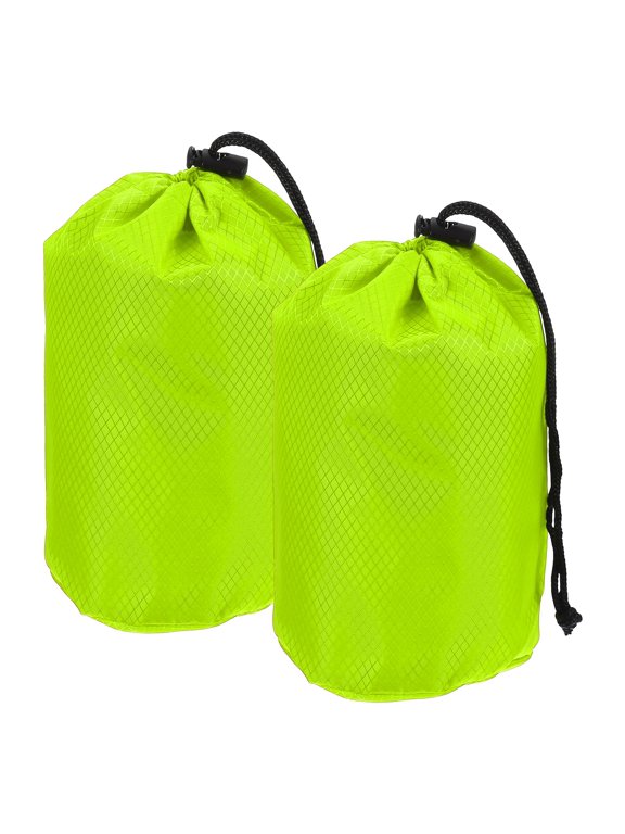 Stuff Sack, Waterproof Ditty Bags Storage Sacks Portable Outdoor Ultralight Drawstring Dry Stuff Bag Gear with Toggle 4x8In & 2 Pack & Bright Green for (Backpacking Camping Hiking)