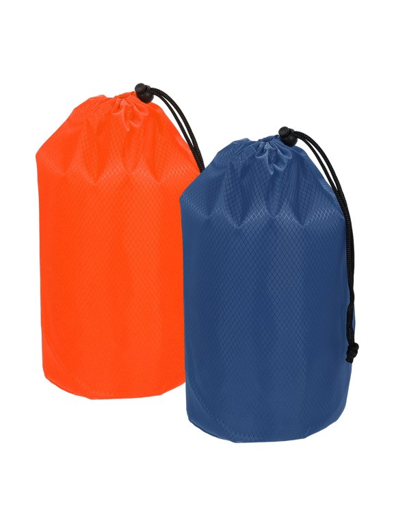 Stuff Sack, Waterproof Ditty Bags Storage Sacks Portable Outdoor Ultralight Drawstring Dry Stuff Bag Gear with Toggle 6x12In & 2 Pack & Dark Blue, Orange for (Backpacking Camping)