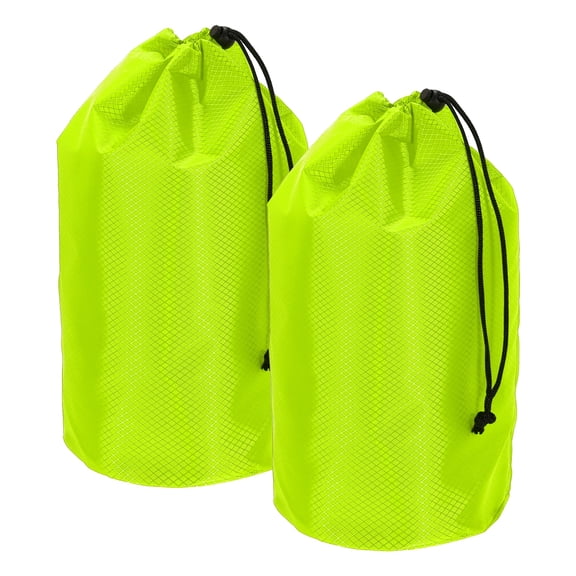 Uxcell Stuff Sack, Waterproof Ditty Bags Storage Sacks Portable Outdoor Ultralight Drawstring Dry Stuff Bag Gear with Toggle 7x13In & 2Pack & Bright Green for (Backpacking Camping Hiking)