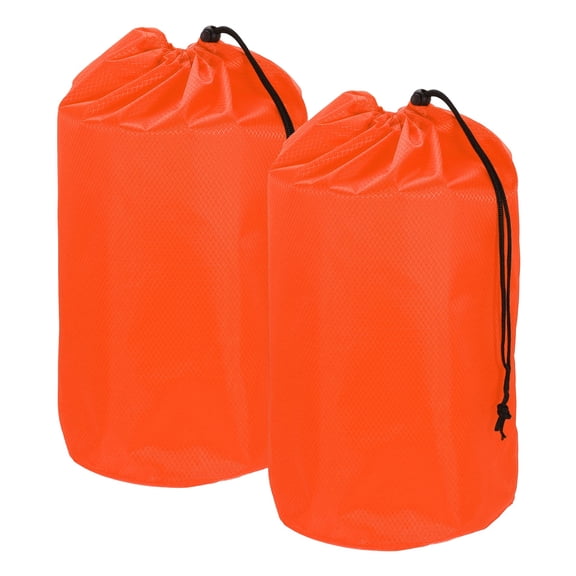 Uxcell Stuff Sack, Waterproof Ditty Bags Storage Sacks Portable Outdoor Ultralight Drawstring Dry Stuff Bag Gear with Toggle 9x17In & 2 Pack & Orange for (Backpacking Camping Hiking)