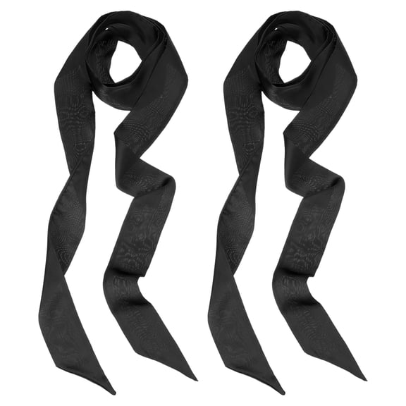 Uxcell Stylish Ribbon Scarf Solid Color Skinny Scarf Pure Long Neckerchief Silk Satin Sash Belts Hair Black 2 Pack