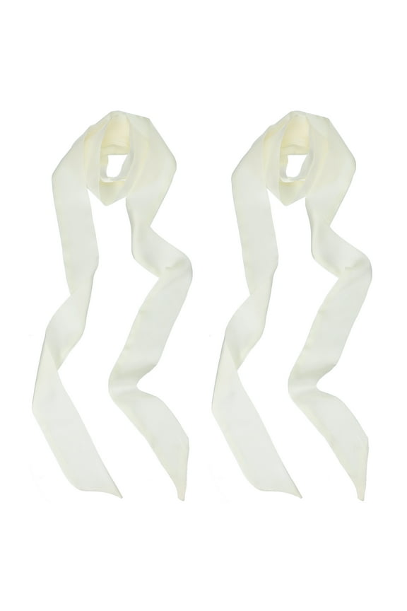 Stylish Ribbon Scarf Solid Color Skinny Scarf Pure Long Neckerchief Silk Scarves Belts for Women Cream White 2Pcs