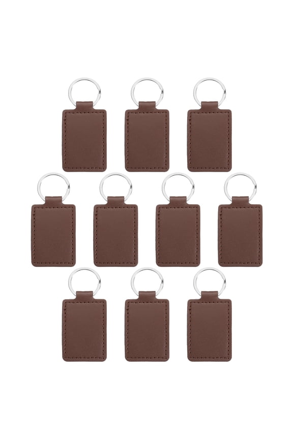 Sublimation Blank Keychains, 10Pcs Rectangle Leather Keychain Blanks Heat Transfer Keychains, Coffee