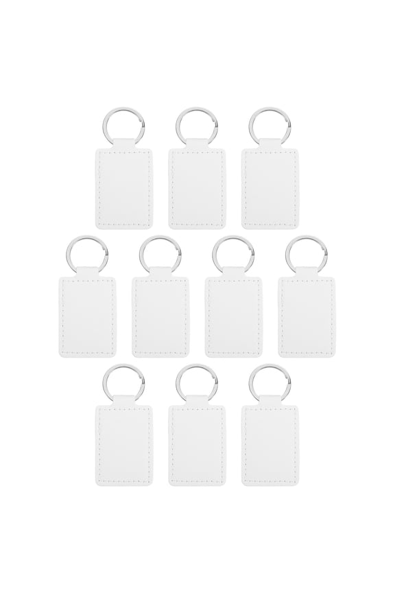 Sublimation Blank Keychains, 10Pcs Rectangle Leather Keychain Blanks Heat Transfer Keychains, White