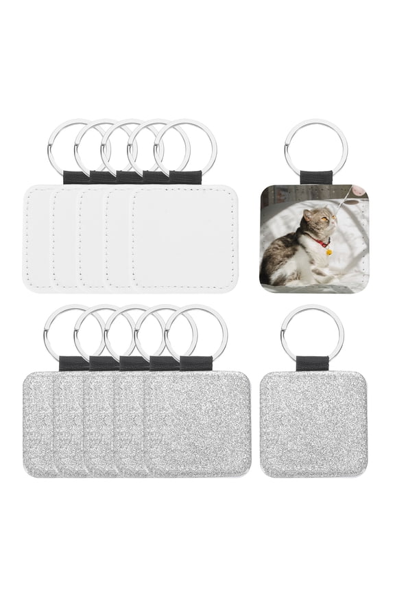 Sublimation Blank Keychains, 12 Pcs Square Keychain Blanks Bulk Heat Transfer Keychain, Glitter Silver Tone