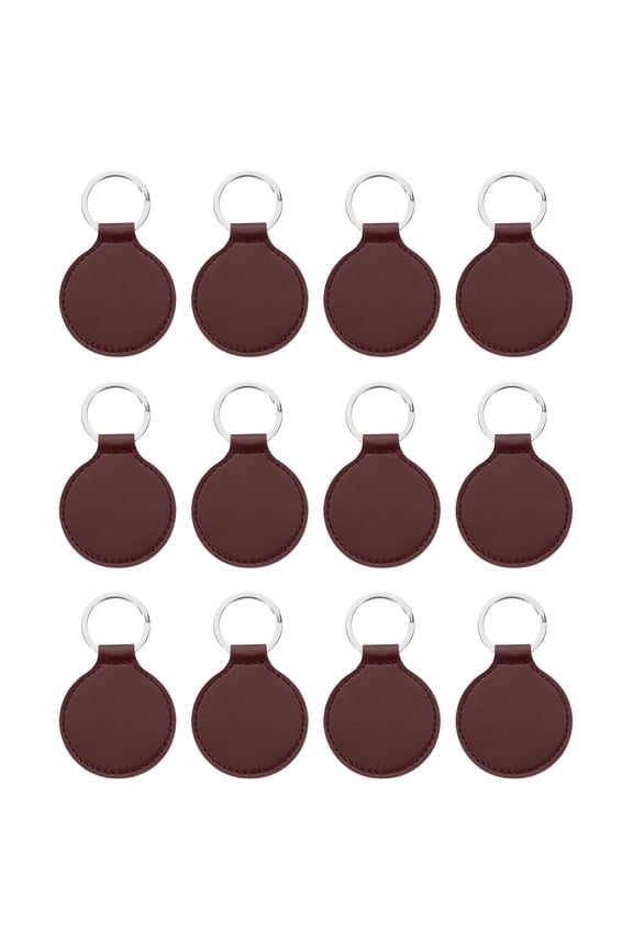 Sublimation Blank Keychains, 12Pcs Round Keychain Blanks Bulk PU Leather Heat Transfer Key Chains, Brown