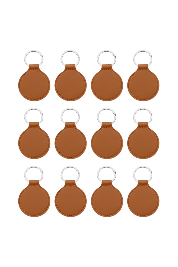 Sublimation Blank Keychains, 12Pcs Round Keychain Blanks Bulk PU Leather Heat Transfer Key Chains, Light Brown