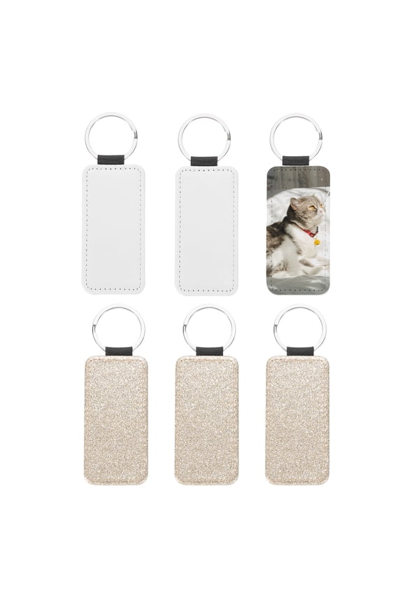 Sublimation Blank Keychains, 6 Pcs Rectangle Keychain Blanks Bulk Heat Transfer Keychain, Glitter Gold Tone