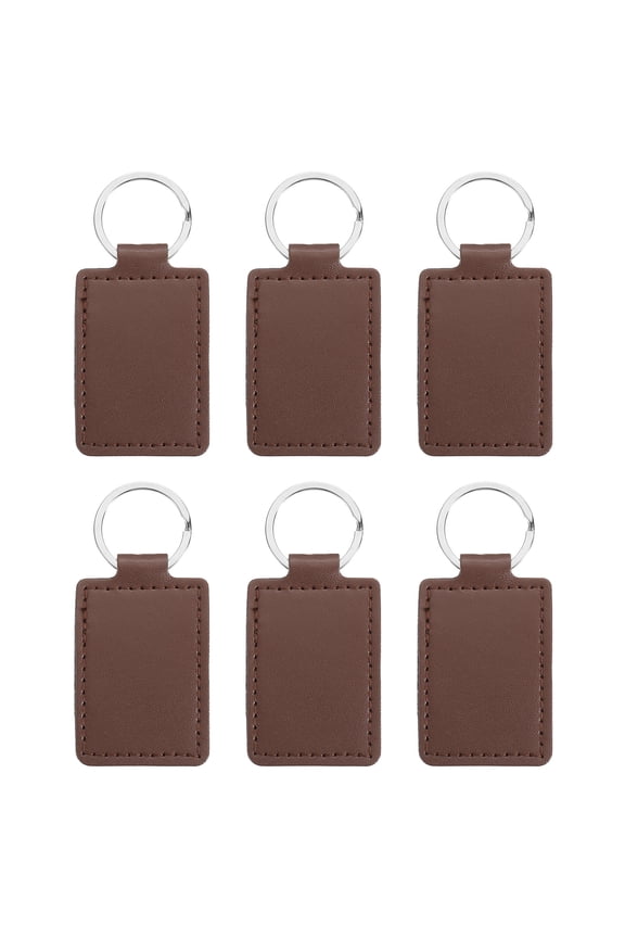 Sublimation Blank Keychains, 6Pcs Rectangle Leather Keychain Blanks Heat Transfer Keychains, Coffee