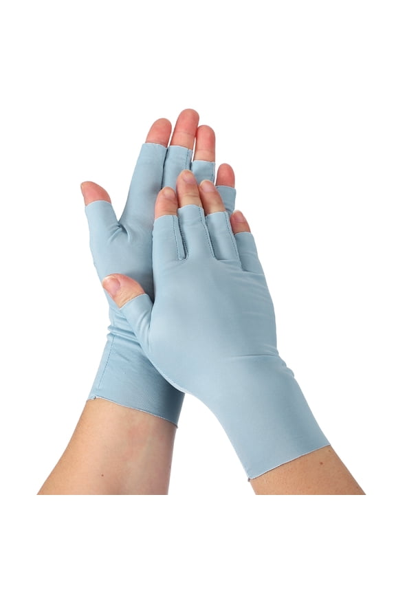 Sun Protection Gloves, Half Finger Summer Hand Protection Gloves Breathable Touchscreen Fingerless Mittens, Blue & Nylon Ice Silk