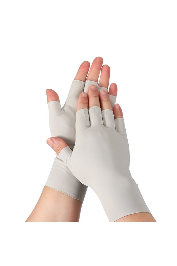 Sun Protection Gloves, Half Finger Summer Hand Protection Gloves Breathable Touchscreen Fingerless Mittens, Light Grey & Nylon Ice Silk