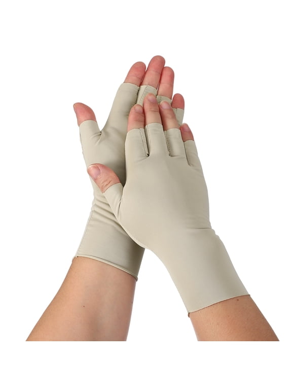 Sun Protection Gloves, Half Finger Summer Hand Protection Gloves Breathable Touchscreen Fingerless Mittens, Skin Tone & Nylon Ice Silk